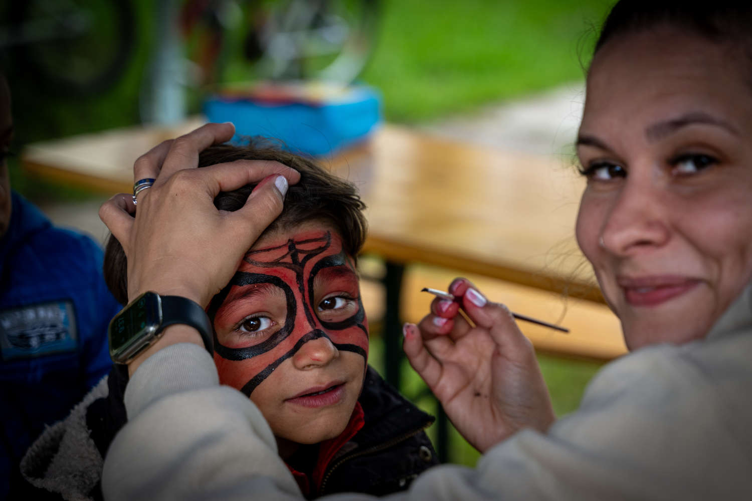 Spider-Man face painting in progress
